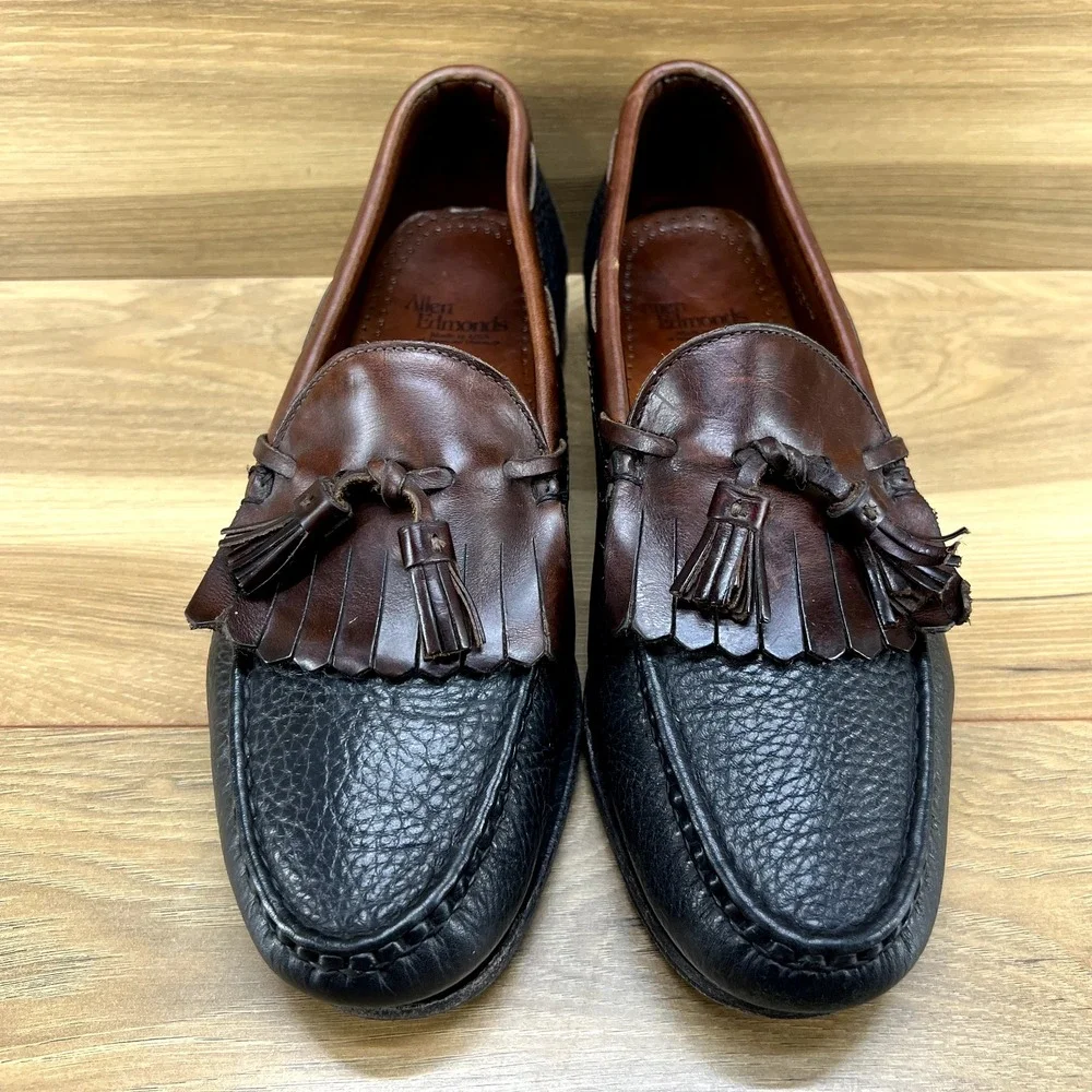 Allen Edmonds Mens 9.5 D Nashua Black Brown Kiltie Tassel Dress Loafers